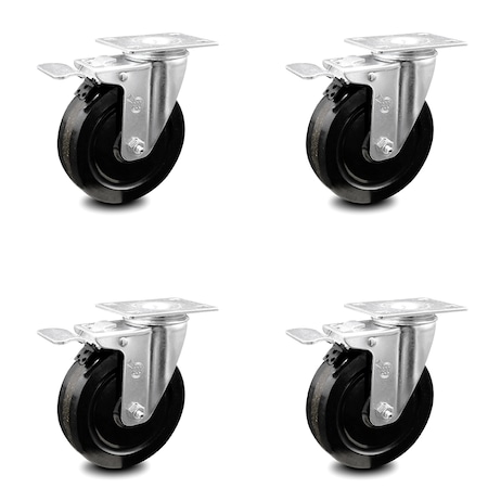 Service Caster 5 Inch Phenolic Swivel Top Plate Caster Set with Total Lock Brake SCC-TTL20S514-PHS-4